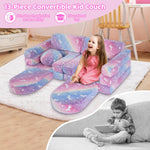 whiffee 13 PCS Kids Play Couch, Modular Glowing Kids Toddler Couches, Kid Play Couch Sofa for Playroom and Bedroom (Rainbow)