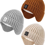 3 Pack Baby Beanie Hats with Earflaps, 2 Size Baby Winter Hat for Infant Toddler Kids, Fleece Lined Knit Hat for Girls Boys