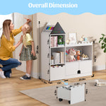 Decofy Toy Storage Organizer, Wood Kids Castle Bookshelf, 6 Cubby Children Bookcase, Montessori Book Shelf for Nursery, Playroom, Living Room [Size: 39.4’’ L* 11.8 ‘’ W * 39.4’’ H] White