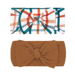 Baby Bling Bows - Newborn to Little Baby Girl Bows, 2 Pack Nylon Super Soft Stretchy Knot Toddler Headbands, Perfect Hair Accessories Head Bands for Infant Kids(Harvest Plaid & Camel)