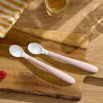 BabyBjörn Feeding Spoon, 2-Pack, Powder Pink Includes Baby Plate, Baby Fork, Baby Spoon, and Baby Cup Dishwasher Safe Toddler Feeding Set for self-Feeding or Baby-led Weaning