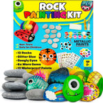 JOYEZA Rock Painting Kit Deluxe, Arts and Crafts for Girls Boys Age 6+, 12 Rocks Tween Gift Art Set, Waterproof Paints, Craft Kits Art Supplies, Kids Crafts Ages 6-8, Kids Activities 6 7 8 9 10