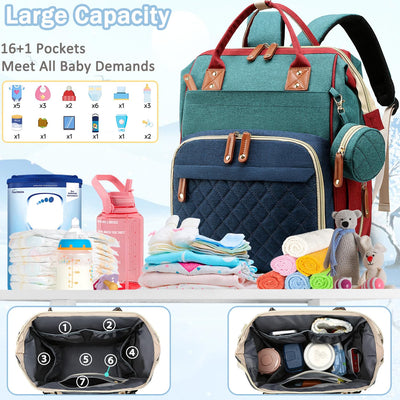 Diaper Bag Backpack Baby Bag, Baby Girl Boy Diaper Bag for Dad Mom with Pad, 16 Pockets, Pacifier Case, Large Diaper Bags Unisex for Travel (Colorful)