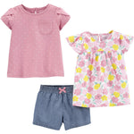 Simple Joys by Carter's Baby Girls' 3-piece Playwear Set, Denim/Pink Dots/White Floral, 18 Months