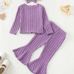 Toddler Girl Clothes 2t 3t Toddler Girl Fall Outfits Kids Clothes Long Sleeve 2-Piece Purple Knitted Shirt Tops Bell Bottom Pants Winter Clothing Sets