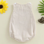 Youweixiong Newborn Baby Boy Girl Striped Romper Sleeveless Cotton Linen Bubble Bodysuit Button Shoulder Jumpsuit Tank Summer Overalls (Khaki, 0-3 Months)