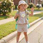 SODLON Baby Girl Clothes 12 18 Months Infant Girl Clothes Ruffle Sleeveless 3D Daisy Tank Top Khaki Striped Shorts Sets with Hat Cute Casual Vacation Summer Outfits Clothing