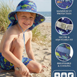 icolor Kids Sun Hat UPF50+ Sun Protection Bucket Hat Toddler UV Protection Summer Travel Beach Play Hats with Neck Flap for Girl Boy Ages 3~10 (Littledinosaur)