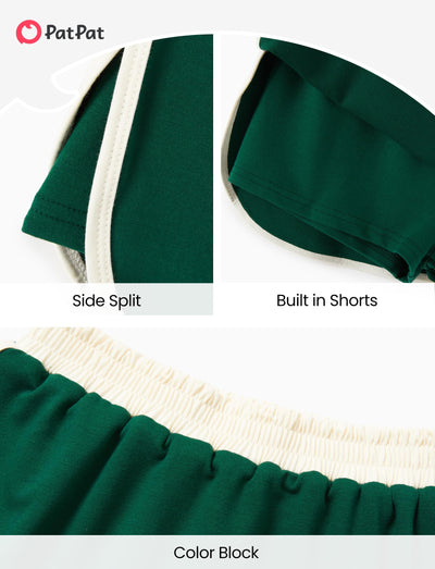 PATPAT Girls 2 Piece Outfits Size 9-10 Years, Green White Color Block T Shirts and Skorts Clothing Sets, Girls Summer Outfits, Trendy Clothes Skirt Sets Summer Clothes Lounge Sets