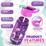 YOLAY 15oz Kids Water Bottle For School Boys and Girls, Durable Toddler Water Bottle with Straw Lid Leak-Proof, Spill Proof, Easy Clean and Dishwasher Safe with Re-Usable and BPA Free - Mermaid