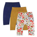 HonestBaby Baby Organic Cotton Cuff-Less Harem Pants Multi-Pack, Copper Fields Floral Ivory, Newborn