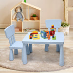 Costzon Kids Table and Chairs, 3 Piece Plastic Easy Clean Children Activity Desk for Reading, Drawing, Snack Time, Arts Crafts, Preschool, Kindergarten & Playroom, Toddler Table and Chair Set (Blue)