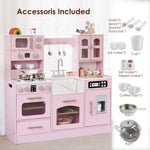 Wooden Play Kitchen for Toddlers and Kids with Lights & Sounds, Large Interactive Pretend Play Set with Ice Maker, Stove, Sink, Oven, 12 Accessories - Ages 3-8