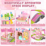 Doll House with Lights&Track Car Toy Set,Princess Dollhouse for Girls, 3 Dolls, Pets, Car, Furniture and Accessories, Design and Build Gift for 3 4 5 6 7 8+ Year Old Girls
