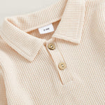 Toddler Baby Boy Long Sleeve Shirt Waffle Knit Fall Clothes Solid Color Polo Pullover Top Sweatshirt (Apricot, 18-24 Months)