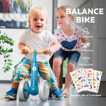 AmazingLife Baby Balance Bike Toys for 1 Year Old,No Pedal Infant 4 Wheels Blue Baby Walker,Easy to Assemble Toddler Ride On Toys,Three Free Cartoon Stickers, First Birthday Gift for Boys