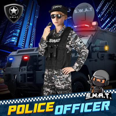 Swat Police Officer Costume for Kids, Police Costume for Kids with SWAT Costume, SWAT Vest, Halloween Costume for Boys, Role Play Kit for Boys Girls