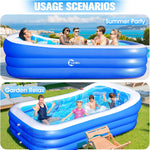Inflatable Pool with Big Backrest and Seat,Oversized Thickened Large Blow Up Pool for Adults,Inflatable Backyard Pools for Kid and Adult,105"x65"x25"Durable Swimming Pools (Blue)