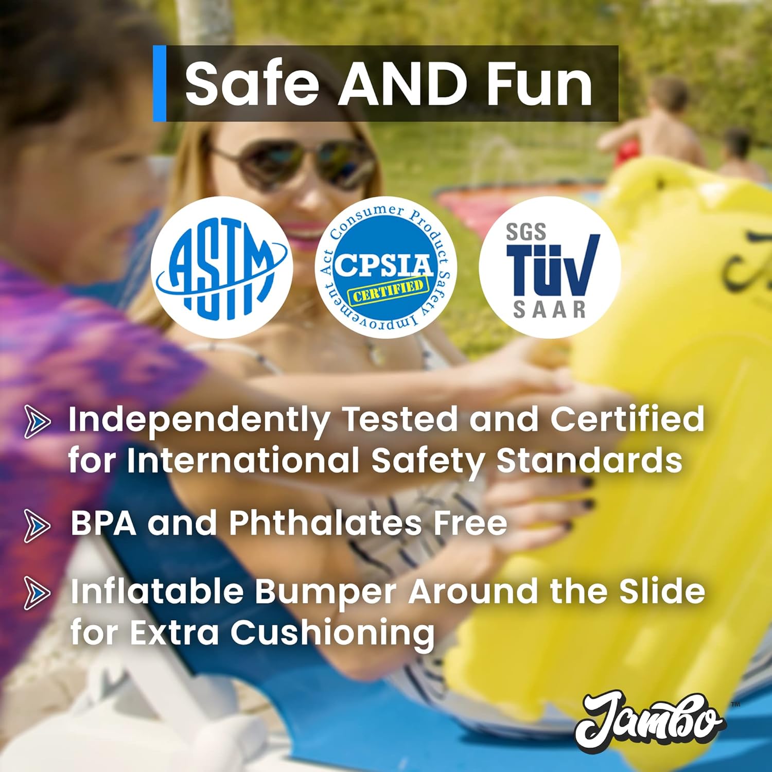 JAMBO Premium 16Ft Slip Splash and Slide and 3 Bodyboards Updated Model, Heavy Duty Water Slide - 3-Way Sprinkler System, Splash Mat Pad, Backyard Outdoor Water Toys n Slides for Kids