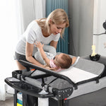 BIUSIKAN Baby Bassinet, Pack and Play with Bassinet, Bassinet Bedside Sleeper with Diaper Changer, Mosquito Net, Music Box, Portable Crib with One-Click Installation, Playard for Newborn to Toddlers