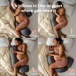Frida Mom Pregnancy Pillow, Body Pillow, Cooling Pillow, Adjustable for Comfortable Sleep and Pregnancy Belly Support, Back Support, and Leg Support, Gray