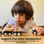PlanToys® Classic Train Wooden Montessori Vehicle Toy | Early Movement, Imagination and Practical Life Exploration | Eco Friendly Train Set for Indoor and Outdoor Play