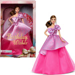Barbie Signature Birthday Wishes Doll, Collectible Fashion Doll in Satiny, Pink Dress with Wavy Brown Hair