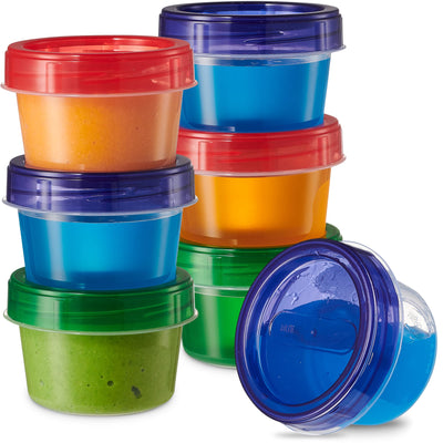 Set of colorful plastic containers with lids on a white background