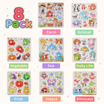 Wooden Puzzles for Toddlers 1-3, 8 Pack Peg Puzzles for Kids with Animals, Dinosaurs, Fruits, Vegetables, Educational Preschool Learning Toys, Birthday Gifts for Boys, Girls