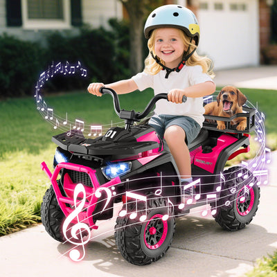 Costzon 24V Kids ATV, Four Wheeler Quad Electric Vehicle with LED Lights, Rear Storage Rack, Spring Suspension & Wireless Connection, Kids 4 Wheeler Ride on Car Toy for Boys Girls (Pink,24V)