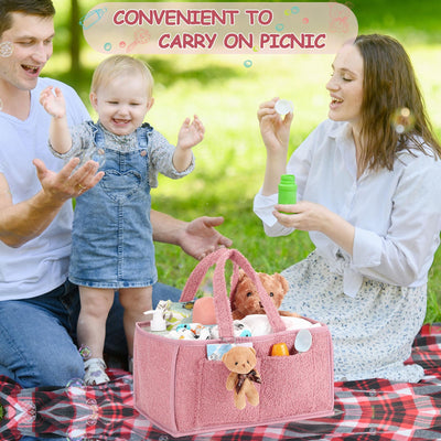 Teenyyou 2 Pcs Large Baby Diaper Caddy Organizers Christmas Gift Bags Nursery Diaper Storage Bin with Handle Doll Ornament for Holiday Favor Changing Table Car New Mom(Pink)
