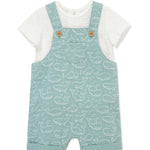 Little Me Clothes for Baby Boys' Whales Shortall Set, Aquifer/Marshmallow, 3 Months