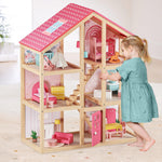 Tiny Land Wooden Dollhouse for Girls - 6 Rooms Wooden Doll House, DIY Pretend Doll House with 31Pcs Furniture Accessories, Creative Gift for Girl Ages 3+, Green