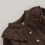 Baby Girls Knitted Cardigan Sweater Doll Collar Crochet Button Closure Cardigan Outerwear (Brown, 0-3 Months)