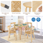 Costzon Kids Table and Chair Set, 5-Piece Wooden Activity Desk Set w/Toy Bricks, Classroom Playroom Daycare Furniture for Playing, Drawing, Reading, Bentwood Toddler Table and Chairs (Natural)