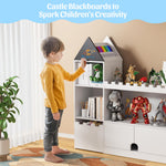 Decofy Toy Storage Organizer, Wood Kids Castle Bookshelf, 6 Cubby Children Bookcase, Montessori Book Shelf for Nursery, Playroom, Living Room [Size: 39.4’’ L* 11.8 ‘’ W * 39.4’’ H] White