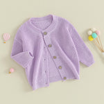 Newborn Baby Girls Knit Cardigans Long Sleeve Crewneck Hollow Knit Thin Sweater Toddler Button Tops Coat Outwear (Purple Cardigan, 12-18 Months)