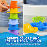 uToyz Bath Toys for Toddlers – Toddler Toys with 12pcs Rainbow Stacking Cups, Boats, & Dolphin-shaped Baby Watering Can, Baby Bath Gift & Toddler Toy for One Year Old Girl Gifts, Water Toy for Ages 1+