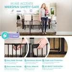 Regalo Safety 56-74.5" Super Wide Baby Gate for Doorways & Open Spaces, Wall Mounted Configurable Safety Gate with Walk-Through Door for Babies, Toddlers & Pets, Black