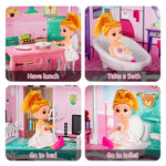 TEMI Doll House Girls Toys - 4-Story 12 Rooms Playhouse with 2 Dolls Toy Figures, Fully Furnished Fashion Dollhouse, Pretend Playhouse with Accessories, Gift Toy for Kids Ages 3 4 5 6 7 8+