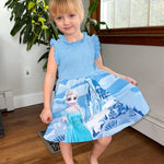 Disney Frozen Toddler Girl Dress Elsa Ruffle Sleeve Crinkled Casual Sundress Sleeveless Summer Outfit School Holiday Clothes Blue 2T