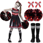 Spooktacular Creations Halloween Cheerleader Costume for Girls, Kids Zombie Cheerleader Outfit, Dead Fearleader Dress for Halloween Scary Costume Role Play Parties, Red Black, M
