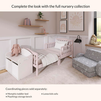 Dream On Me Classic Design Toddler Bed in Pink, Low-to-Floor Wooden Bed with Safety Rails, GREENGUARD Gold & BSA Certified, Non-Toxic Finish