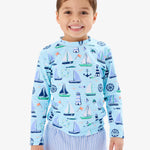 RUGGEDBUTTS® Baby/Toddler Boys Long Sleeve Rash Guard Swim Shirt w/UPF 50+ - Blue Sweet Sails, 3-6m