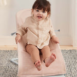 BabyBjörn Bouncer Balance Soft, Light Grey Frame, Mesh, Pearly Pink/White, 2-in-1 Adjustable Baby Bouncer Seat and Toddler Chair, Newborn to Toddler (8-29 lbs), 4 Positions, Lightweight & Portable