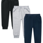 GFQLONG 3 Pack Toddler Pants Sweatpants Boys Cotton Joggers, Athletic Pull on Sweat Pants with Pockets for Kids Clothes, Grey+Black+Navy, 2-3T