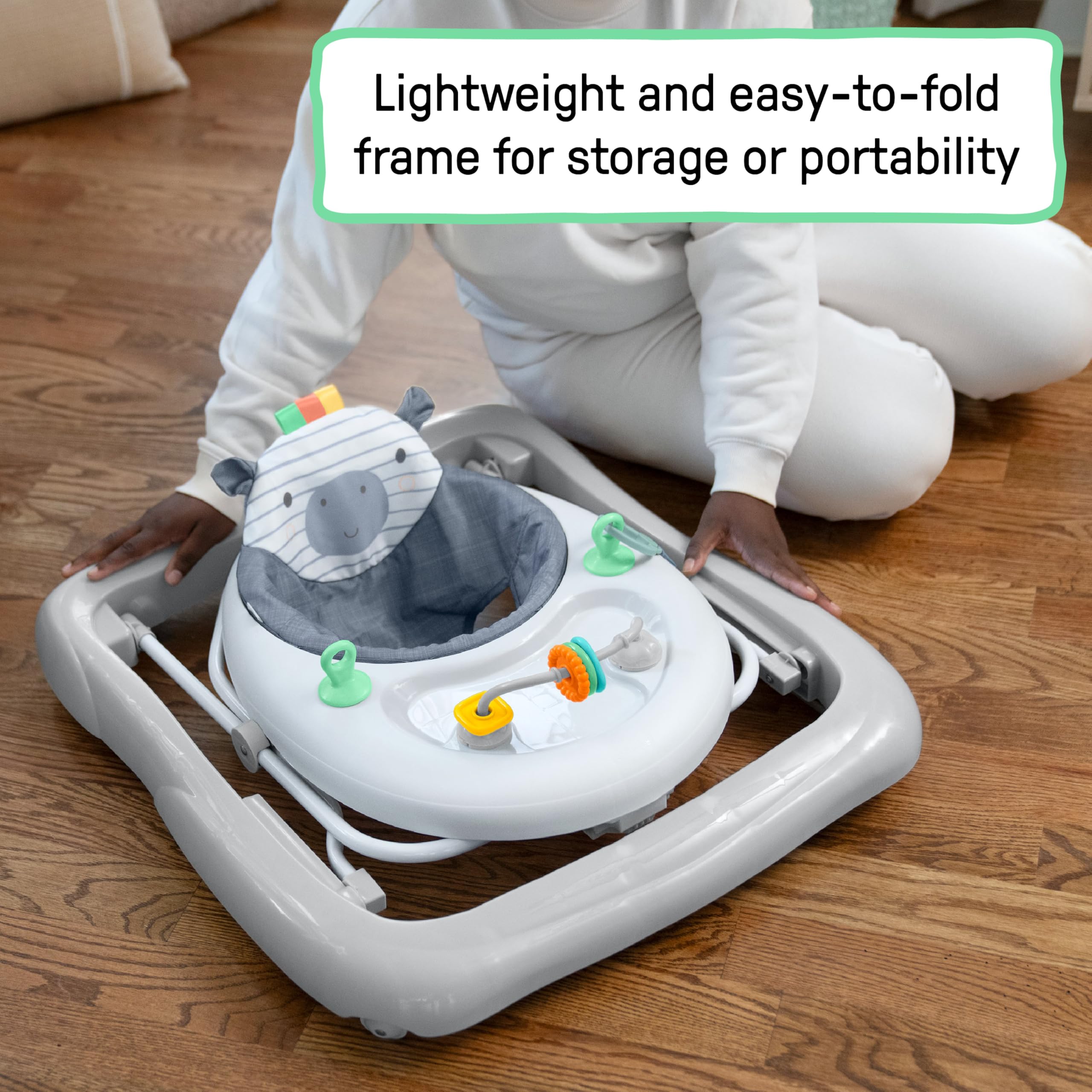 Ingenuity Smooth Strides Activity Baby Walker - Chambray, Developmental Walker, 3 Adjustable Heights, Toys Included, 6M-12M