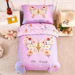 PERFEMET Pink Girls Toddler Bedding Set 4 Piece Floral Butterfly Printed Toddler Comforter Set with Sheets Soft Lightweight Tie Dye Kids Bed in A Bag for Teen Girls (Butterfly, Pink)