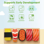 PlanToys® Wooden Pretend Play Food Sushi Kit for Kids | Kitchen Toy Includes Sushi Rolls, Nigiri, Soy Sauce Bottle & Serving Tray | Montessori Kitchen Role Play Toy for Toddlers