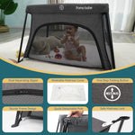 Pamo Babe Travel Crib - Lightweight Baby Playard with Zip Door, Carry Bag for Airplane - Easy to Carry